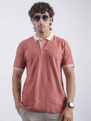 Pintuck Stripe Onion Half Sleeve Polo T-Shirt