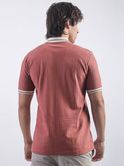 Pintuck Stripe Onion Half Sleeve Polo T-Shirt