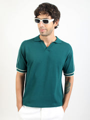 Teal Blue LA Drive Flat-Knit Half Sleeve Polo T-Shirt