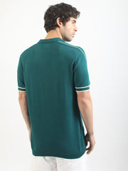 Teal Blue LA Drive Flat-Knit Half Sleeve Polo T-Shirt