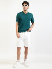 Teal Blue LA Drive Flat-Knit Half Sleeve Polo T-Shirt