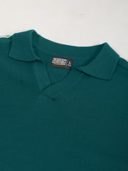 Teal Blue LA Drive Flat-Knit Half Sleeve Polo T-Shirt
