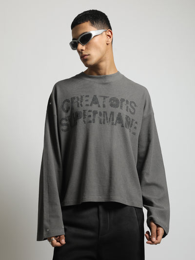 Creators Dark Grey Boxy Fit Waffle T-Shirt