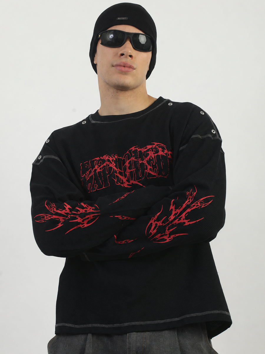 Stud Exploded Black Full Sleeve T-Shirt for Men
