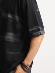 Wave Sparay Printed Black Half Sleeve T-Shirt