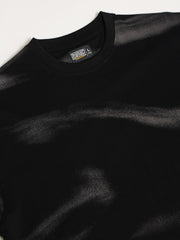 Wave Sparay Printed Black Half Sleeve T-Shirt