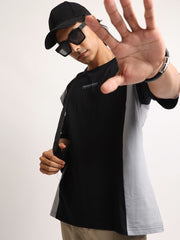 Originality Black, Light Grey Half Sleeve T-Shirt