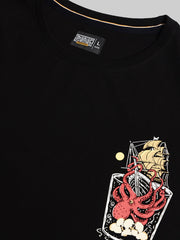 Octobus print Black Half Sleeve T-Shirt