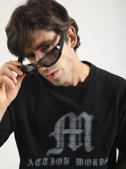 Action Words Black Half Sleeve T-Shirt