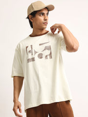 Abstract Art Cream, Brown Half Sleeve T-Shirt