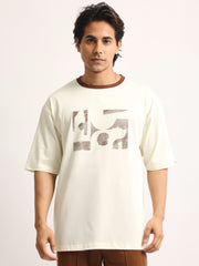 Abstract Art Cream, Brown Half Sleeve T-Shirt