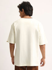 Abstract Art Cream, Brown Half Sleeve T-Shirt