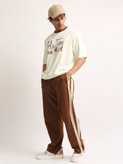 Abstract Art Cream, Brown Half Sleeve T-Shirt