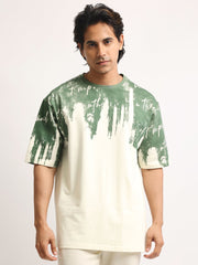 Wordings Cream, Green Half Sleeve T-Shirt
