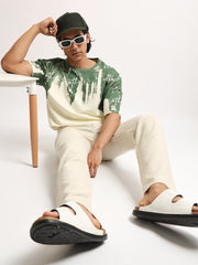 Wordings Cream, Green Half Sleeve T-Shirt