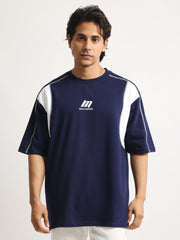 CutPanel Stich Navy Half Sleeve T-Shirt