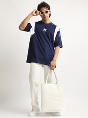 CutPanel Stich Navy Half Sleeve T-Shirt