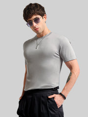 Basic Solid Silver Grey Half Sleeve T-Shirt