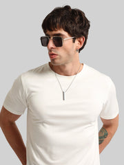 Basic Solid Cream Half Sleeve T-Shirt