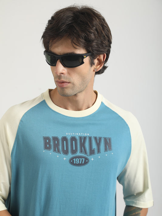 Brooklyn 1977 Blue, Cream Half Sleeve T-Shirt