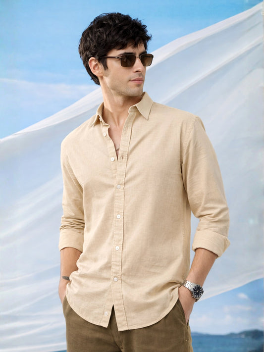 Cotton Linen Beige Full Sleeve Shirt