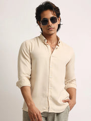 Super Twill Beige Full Sleeve Shirt