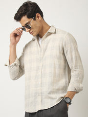 Beige Windowpane Check Shirt