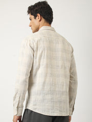 Beige Windowpane Check Shirt