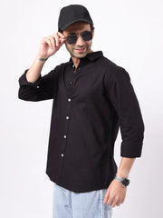 Cotton Linen Black Full Sleeve Shirt