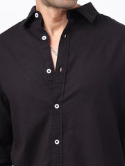 Cotton Linen Black Full Sleeve Shirt