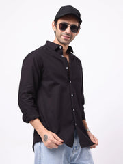 Cotton Linen Black Full Sleeve Shirt