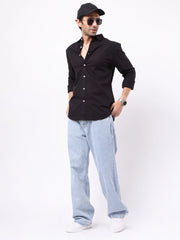 Cotton Linen Black Full Sleeve Shirt