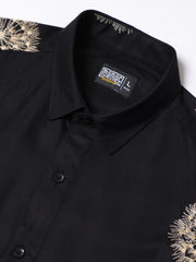 Biloba Leaf Embroidery Black Full Sleeve Shirt