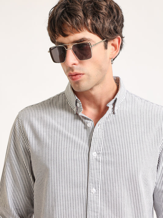 Oxford Stripes Black Full Sleeve Shirt