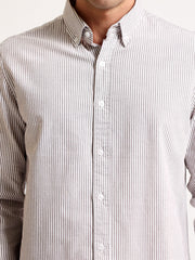 Oxford Stripes Brown Full Sleeve Shirt