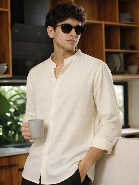 Self Jacquard Cream Full Sleeve Shirt