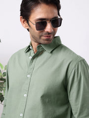 Cotton Linen Green Full Sleeve Shirt