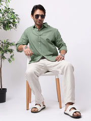 Cotton Linen Green Full Sleeve Shirt