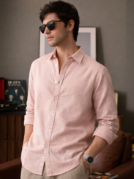 Cotton Linen Pink Full Sleeve Shirt