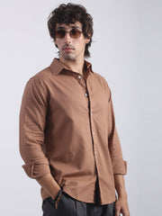 Cotton Linen Mocha Brown Full Sleeve Shirt