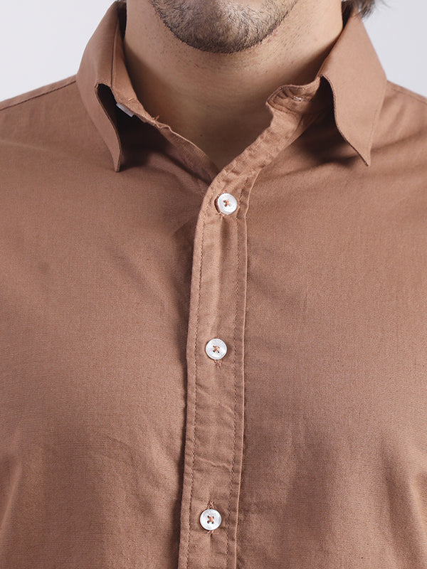 Brown full sleeve cotton linen mocha shirt for men - view 5