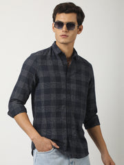 Navy Windowpane Checks Shirt