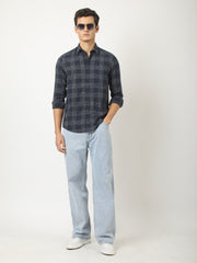 Navy Windowpane Checks Shirt