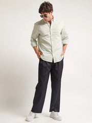 Oxford Stripes Pista Green Full Sleeve Shirt