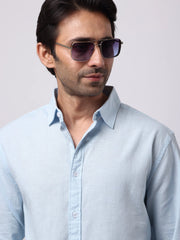 Cotton Linen Sky Blue Full Sleeve Shirt