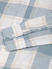 Cotton Linen Checks Teal Blue Full Sleeve Shirt