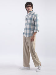 Cotton Linen Checks Teal Blue Full Sleeve Shirt