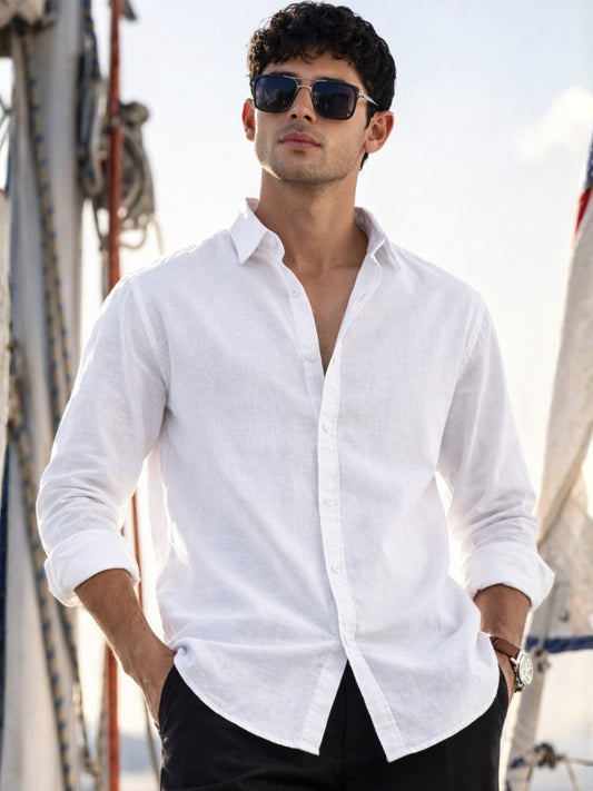 Cotton Linen White Full Sleeve Shirt