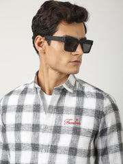 Freedom Embroidered White Checked Shirt