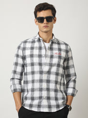 Freedom Embroidered White Checked Shirt